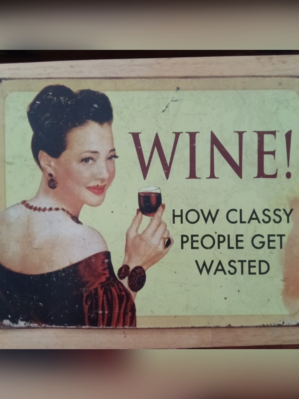 Vintage Style 'WINE!' Decorative Sign - Red & Cream